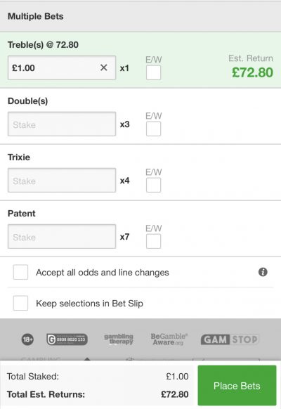 Contoh taruhan treble balap kuda