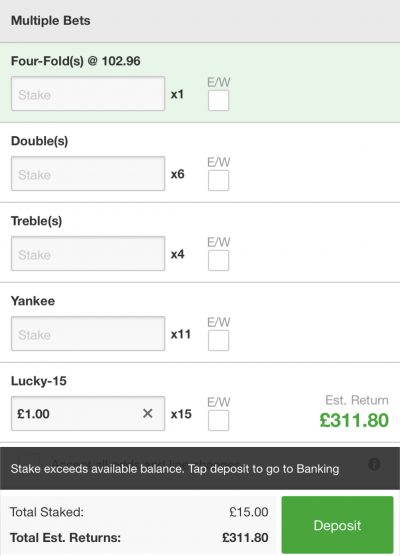 Luck 15 bet example