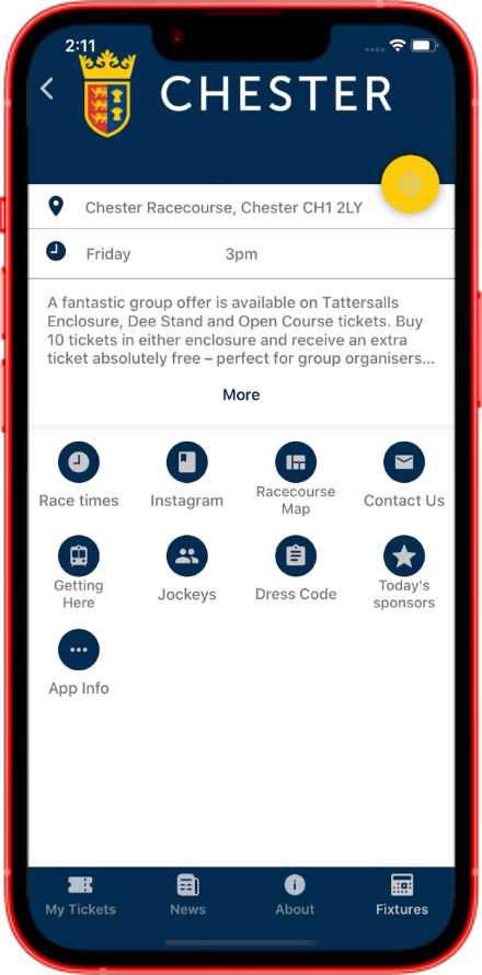 Chester racecourse app menu