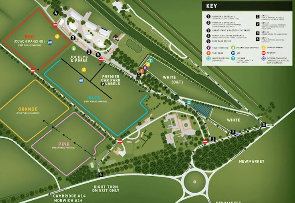 Newmarket enclosures and parking map